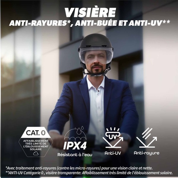 Casque Urban Moov avec eclairage, visière, feu de freinage, clignotants et housse offerte