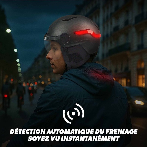Casque Urban Moov avec eclairage de nuit, feu de freinage, clignotants et housse offerte