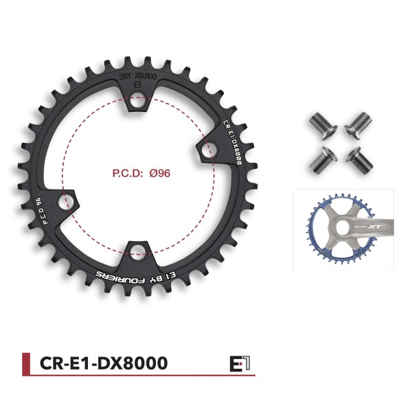 Plateau VTT Fouriers noir compatible Shimano XT M 8000 cr-e1-dx8000