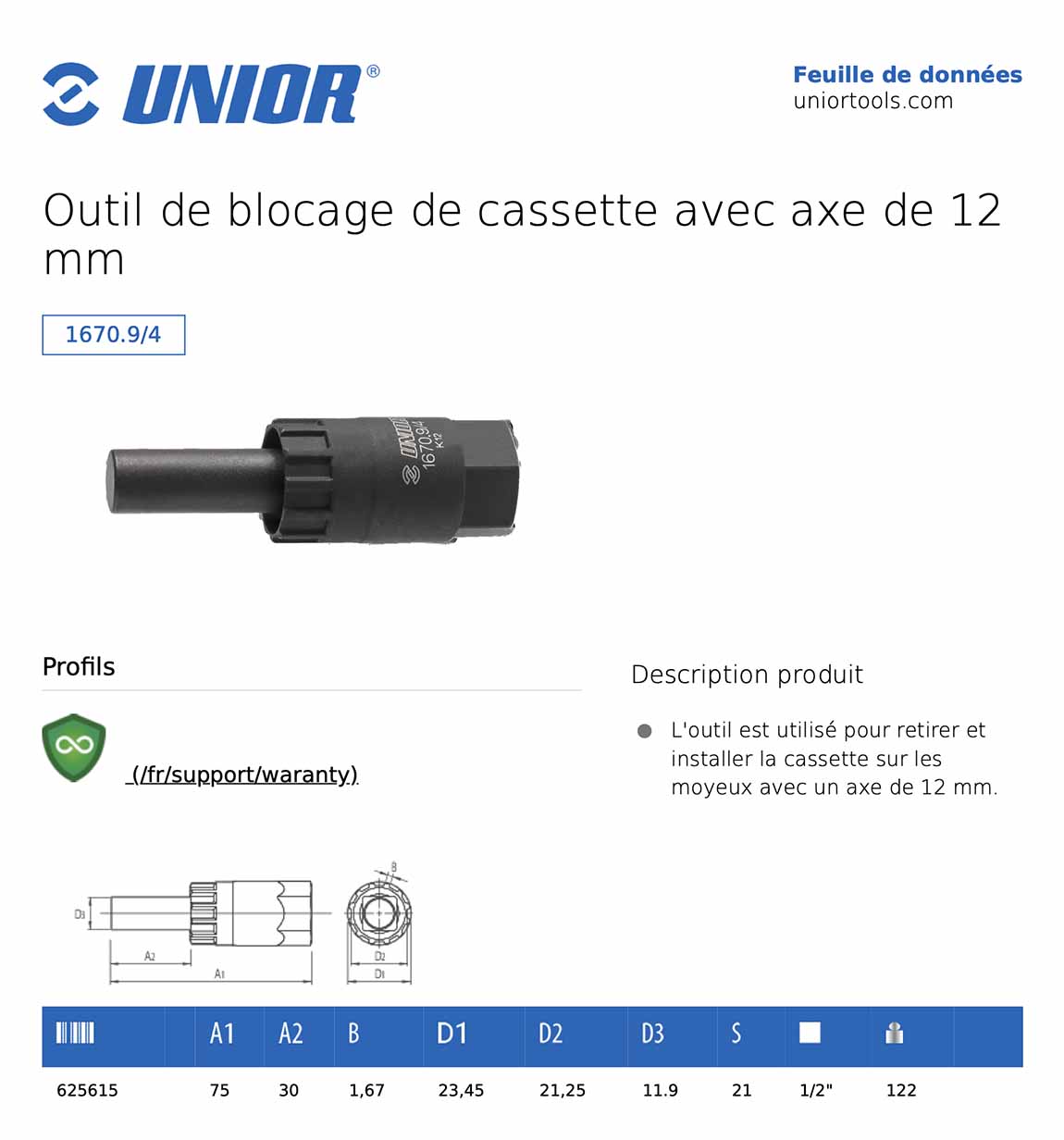 fiche démonta cassette avec guide UNIOR 1670.9/4