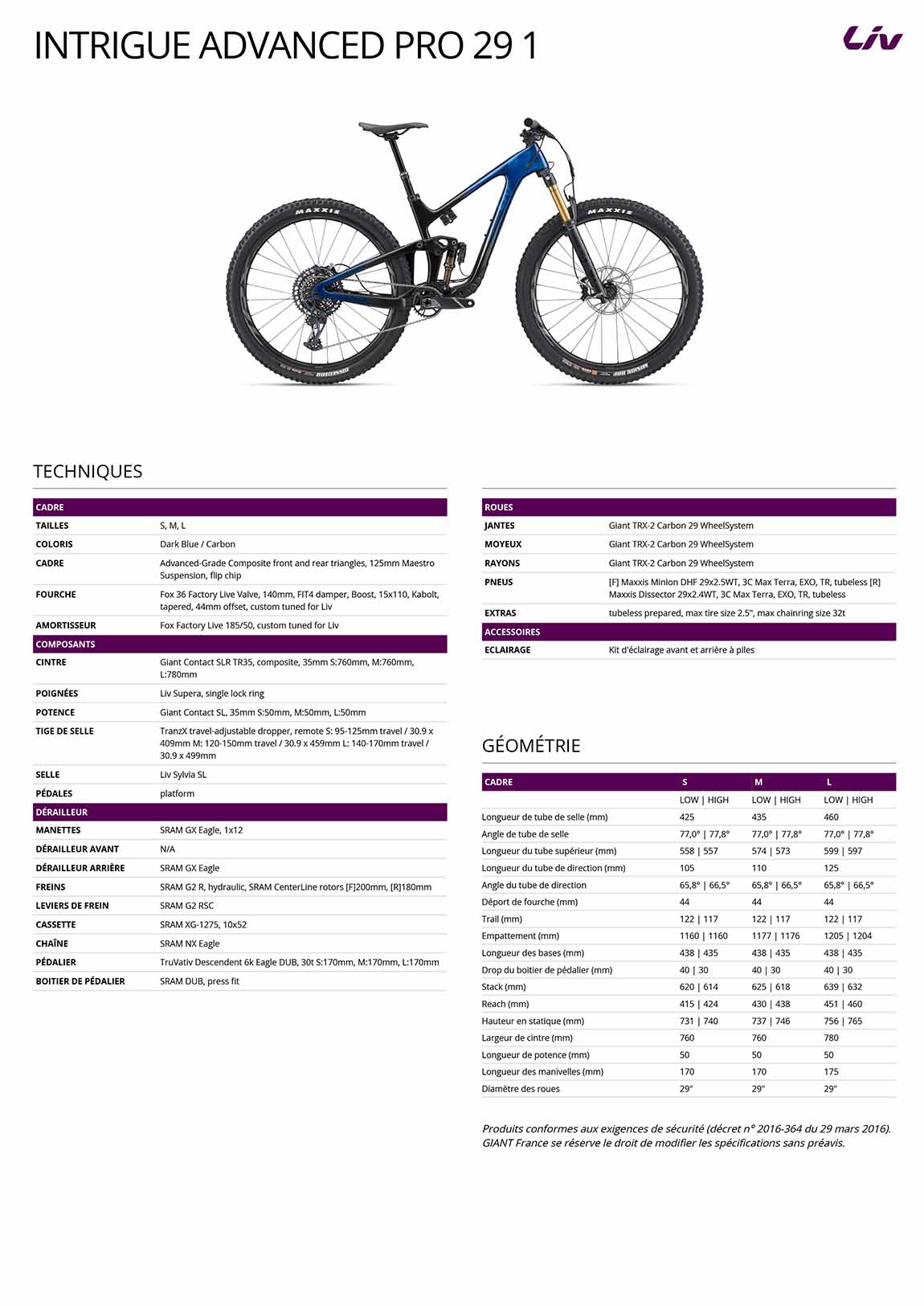 caracteristiques vtt liv intrigue advanced 29 1