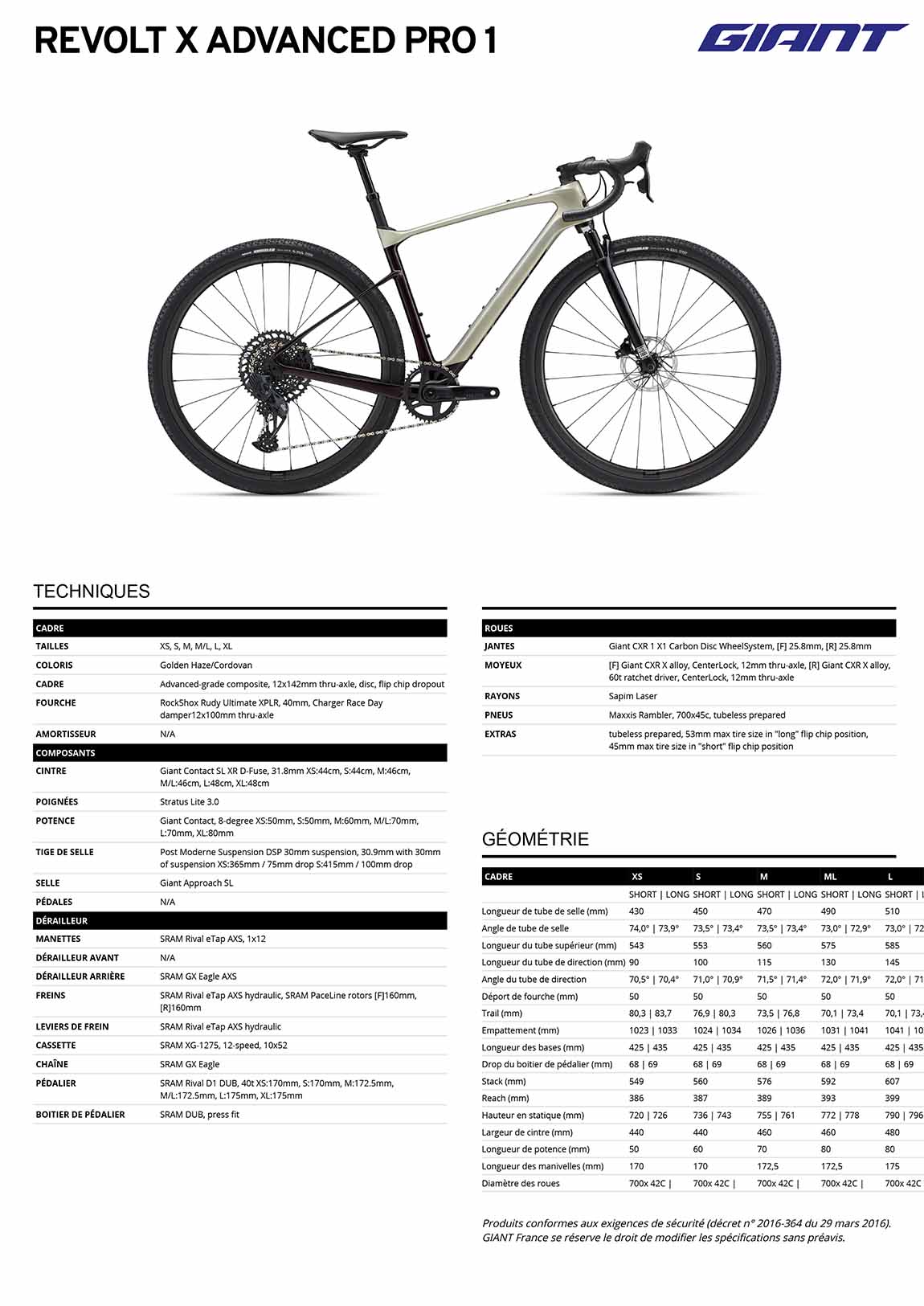 fiche GIANT Revolt X advanced Pro 1 2024