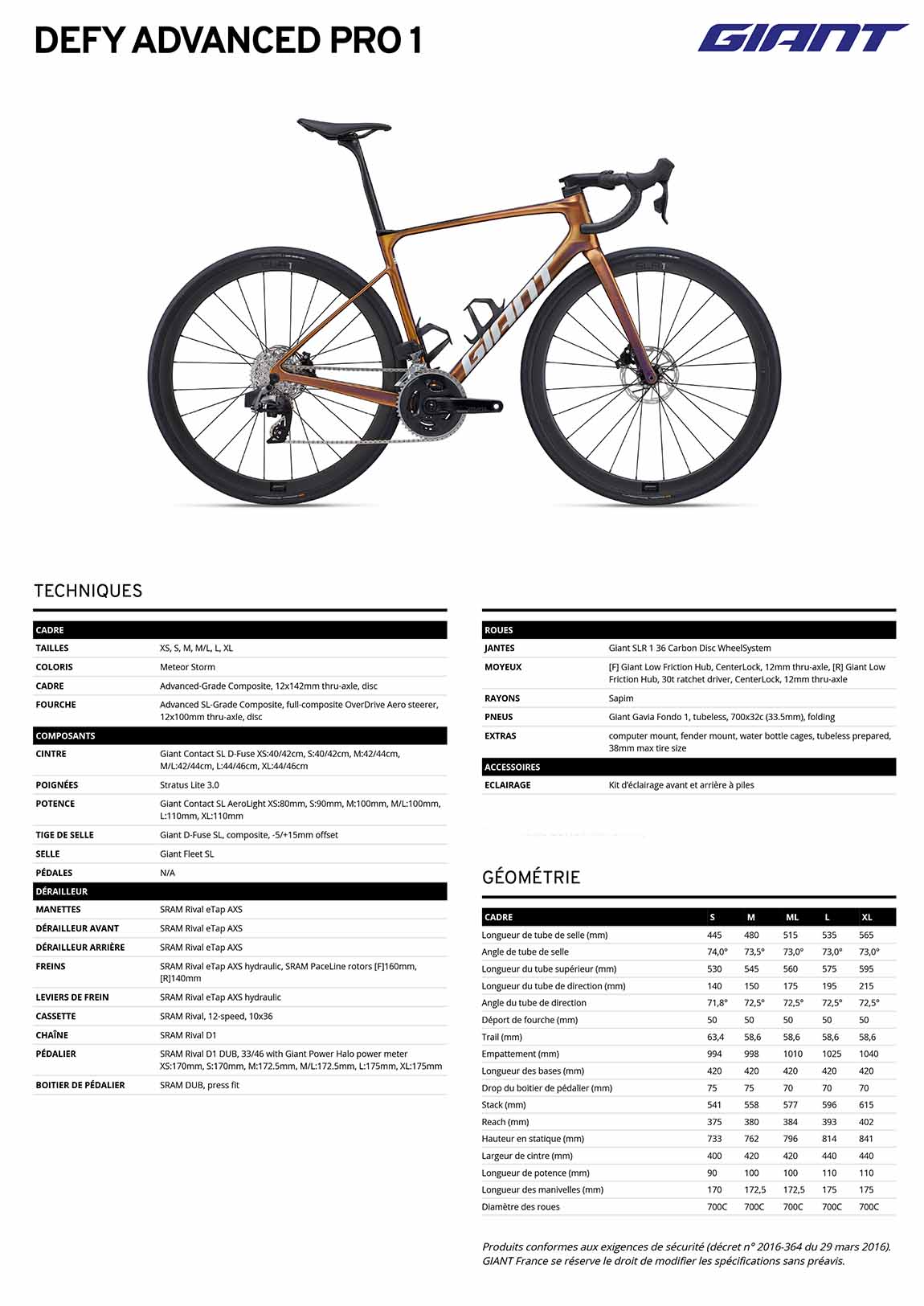 fiche Defy advanced Pro 1 2025