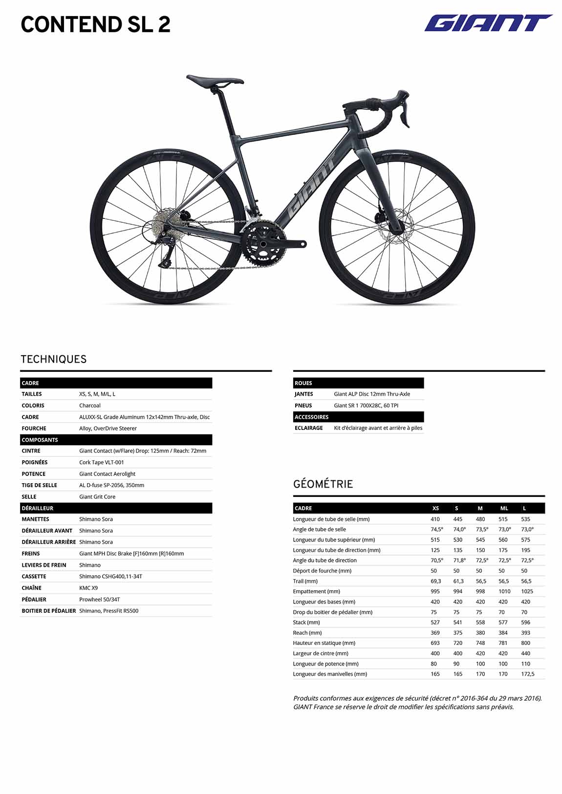 caractéristiques GIANT Contend SL 2 2026