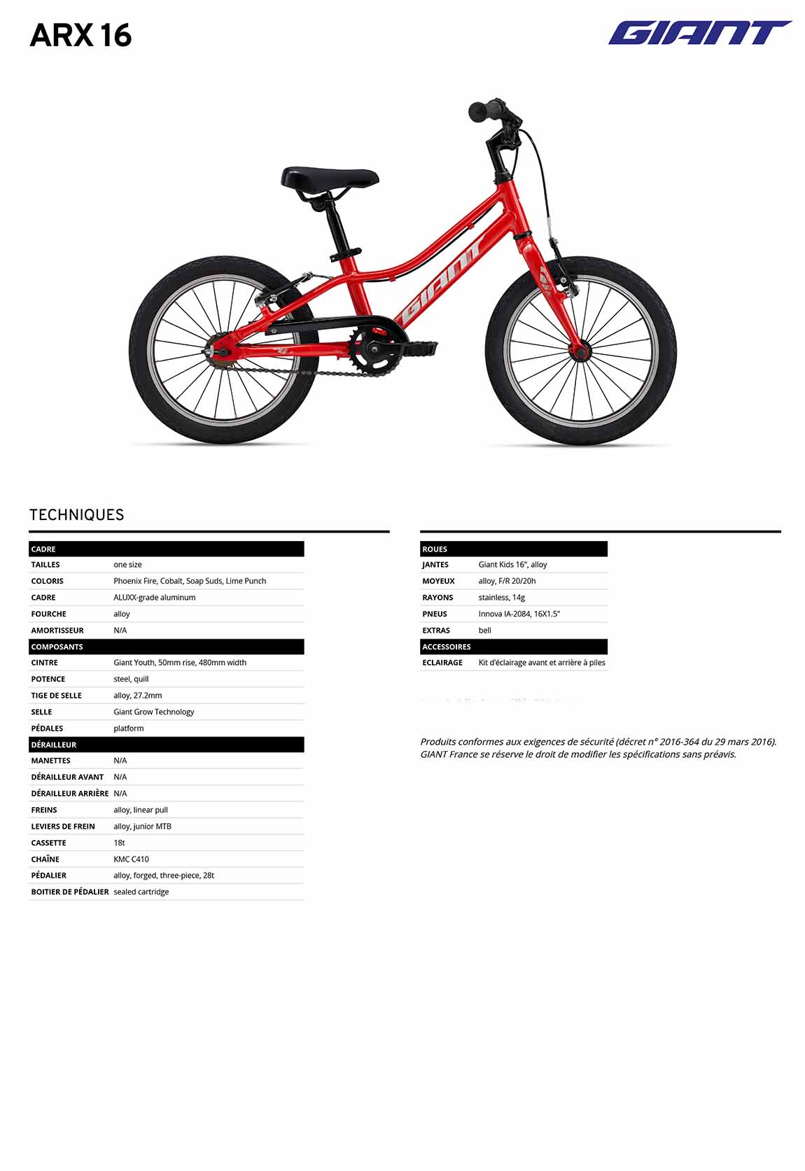 Fiche GIANT ARX 16