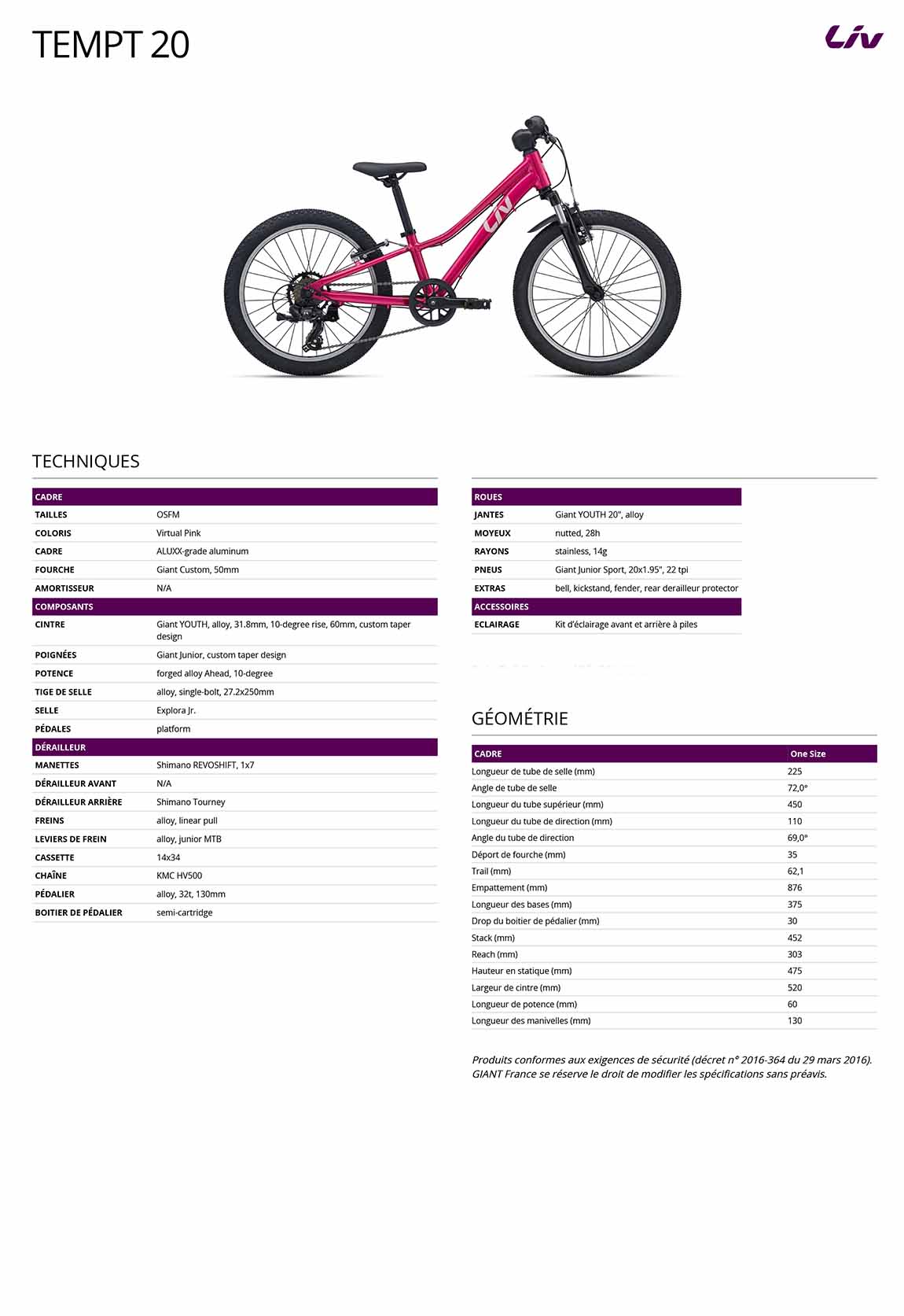 fiche liv tempt 20 fille
