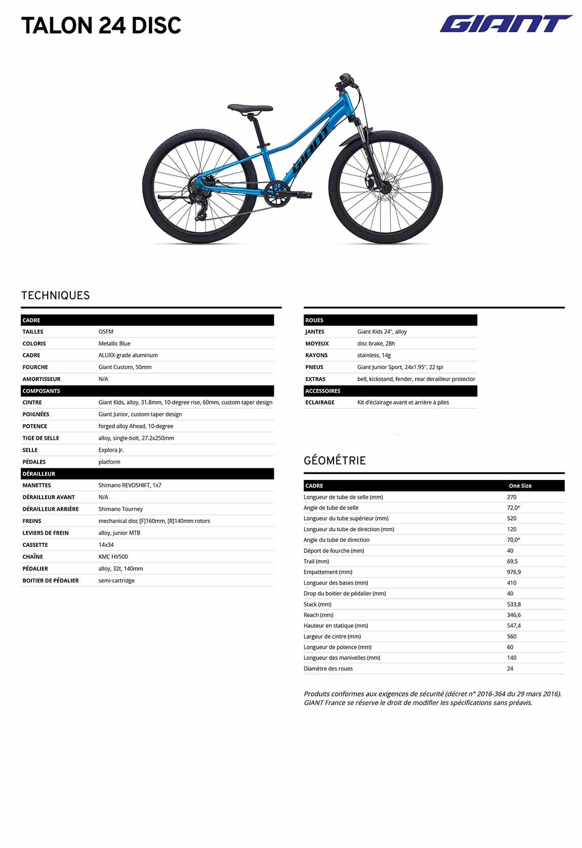 fiche giant talon 24