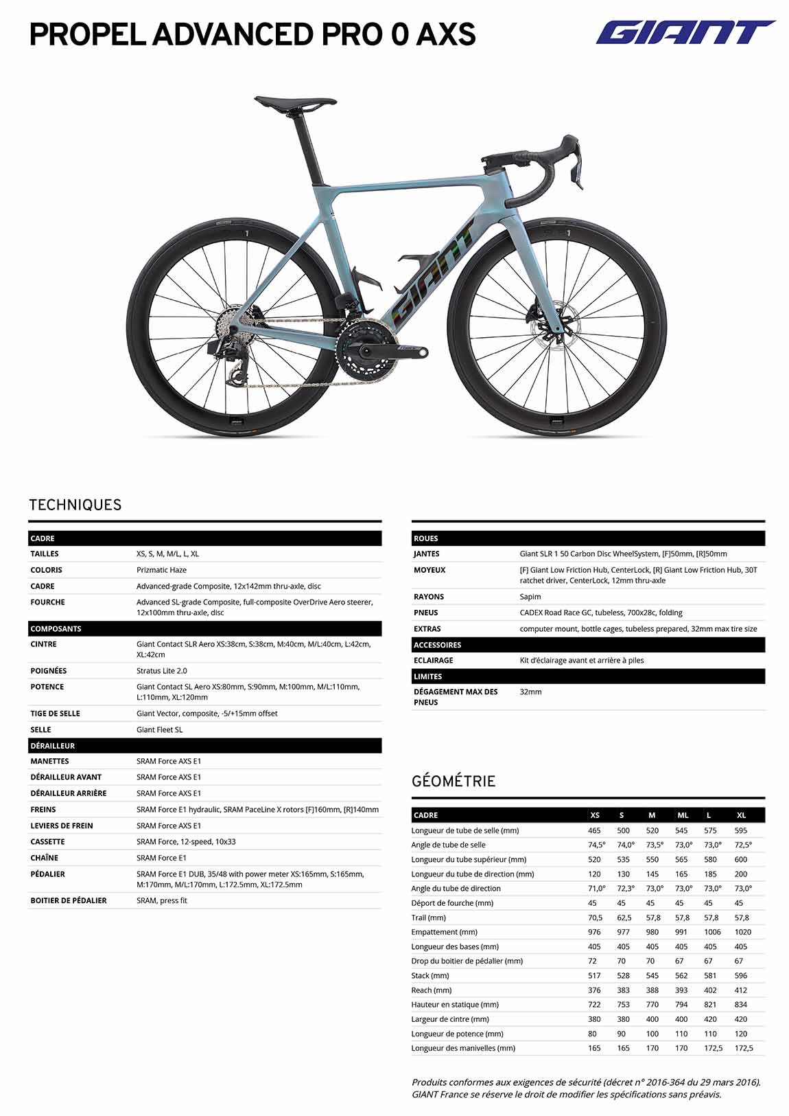 fiche giant propel advanced pro 0 axs 2026