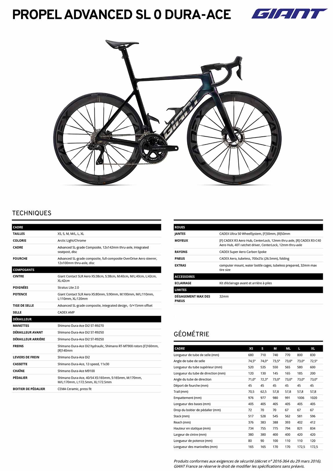 fiche GIANT Propel Advanced SL 0 dura ace 2026