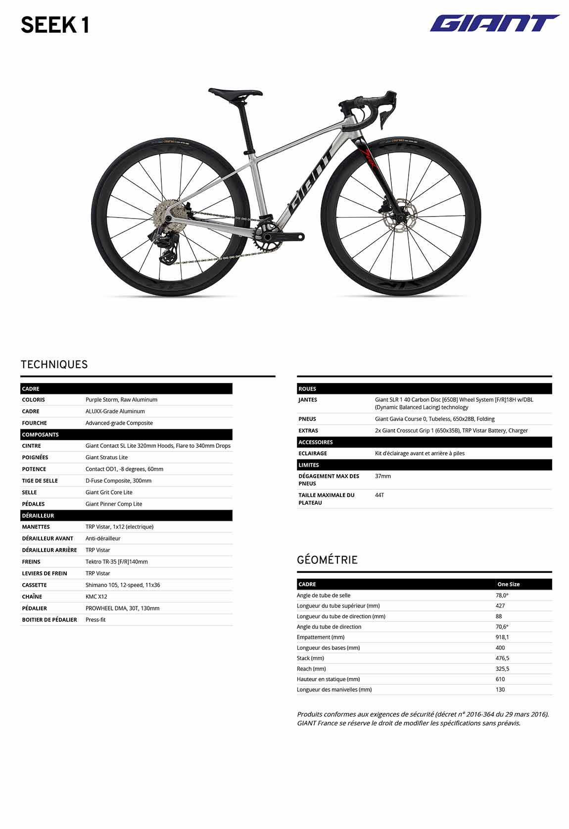 Fiche GIANT Seek 1 2026