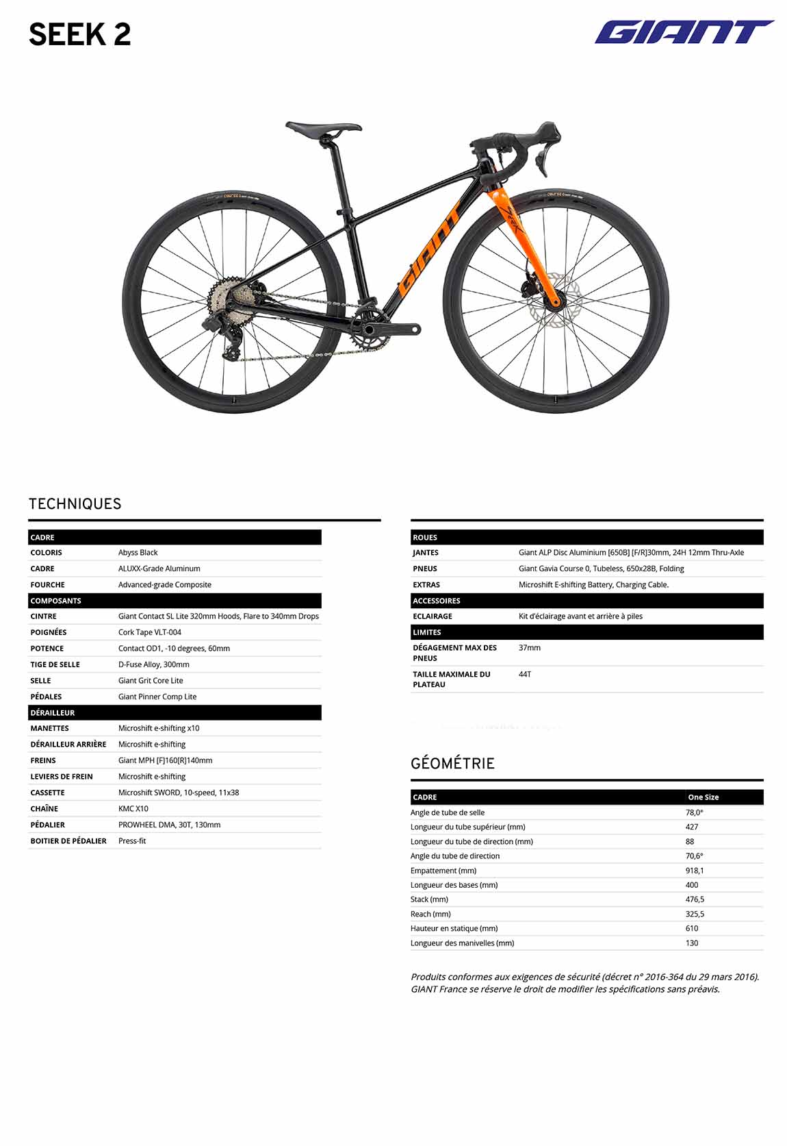 fiche velo seek giant 2 2026