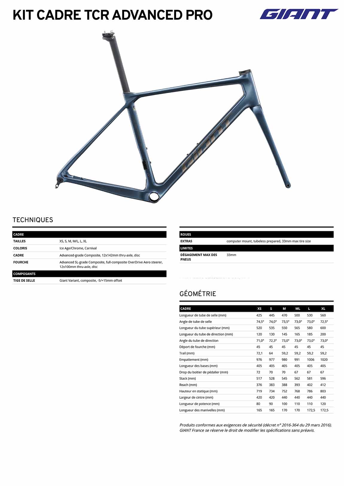 fiche GIANT TCR advanced Pro 2026