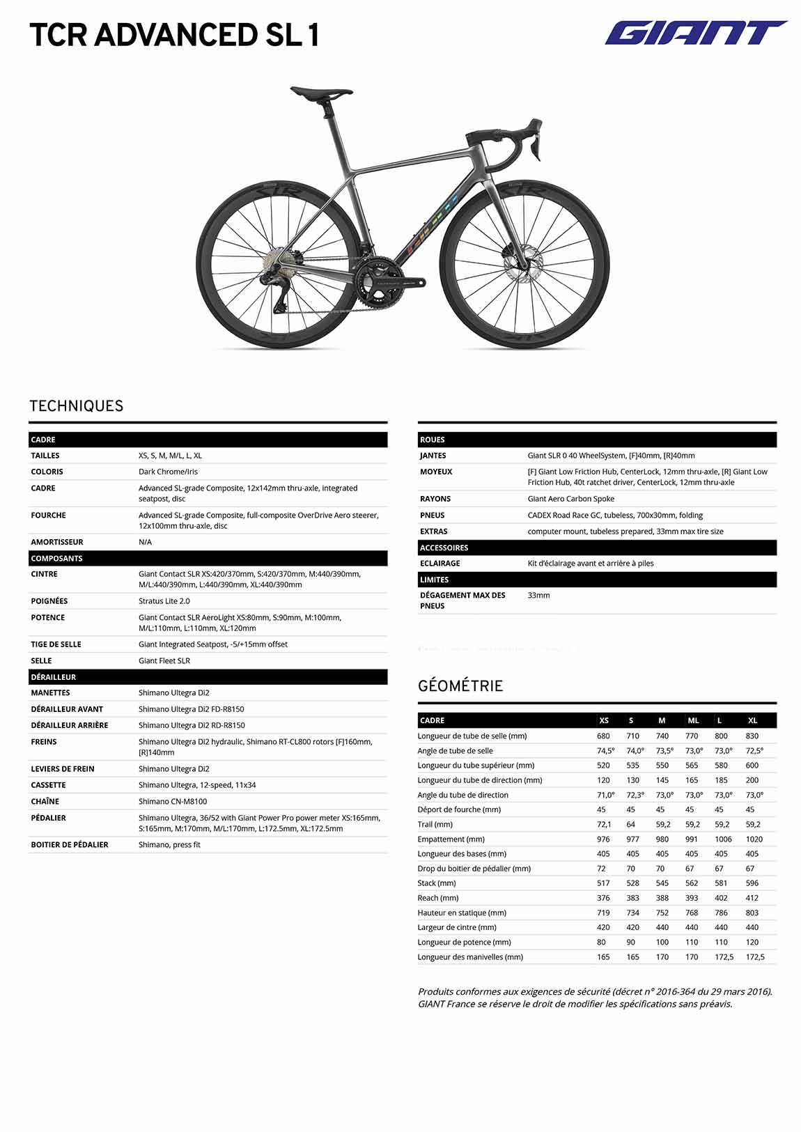 fiche GIANT TCR Advanced SL 1 2026