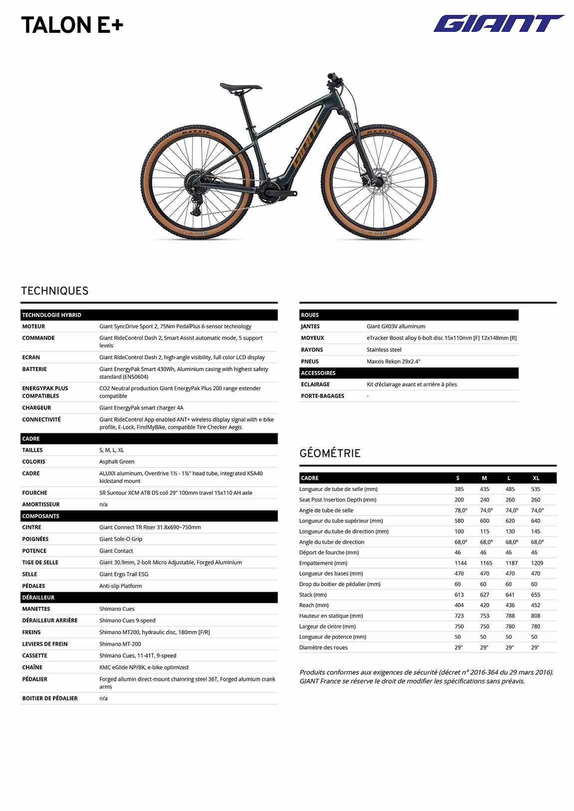 Fiche giant talon e 2026