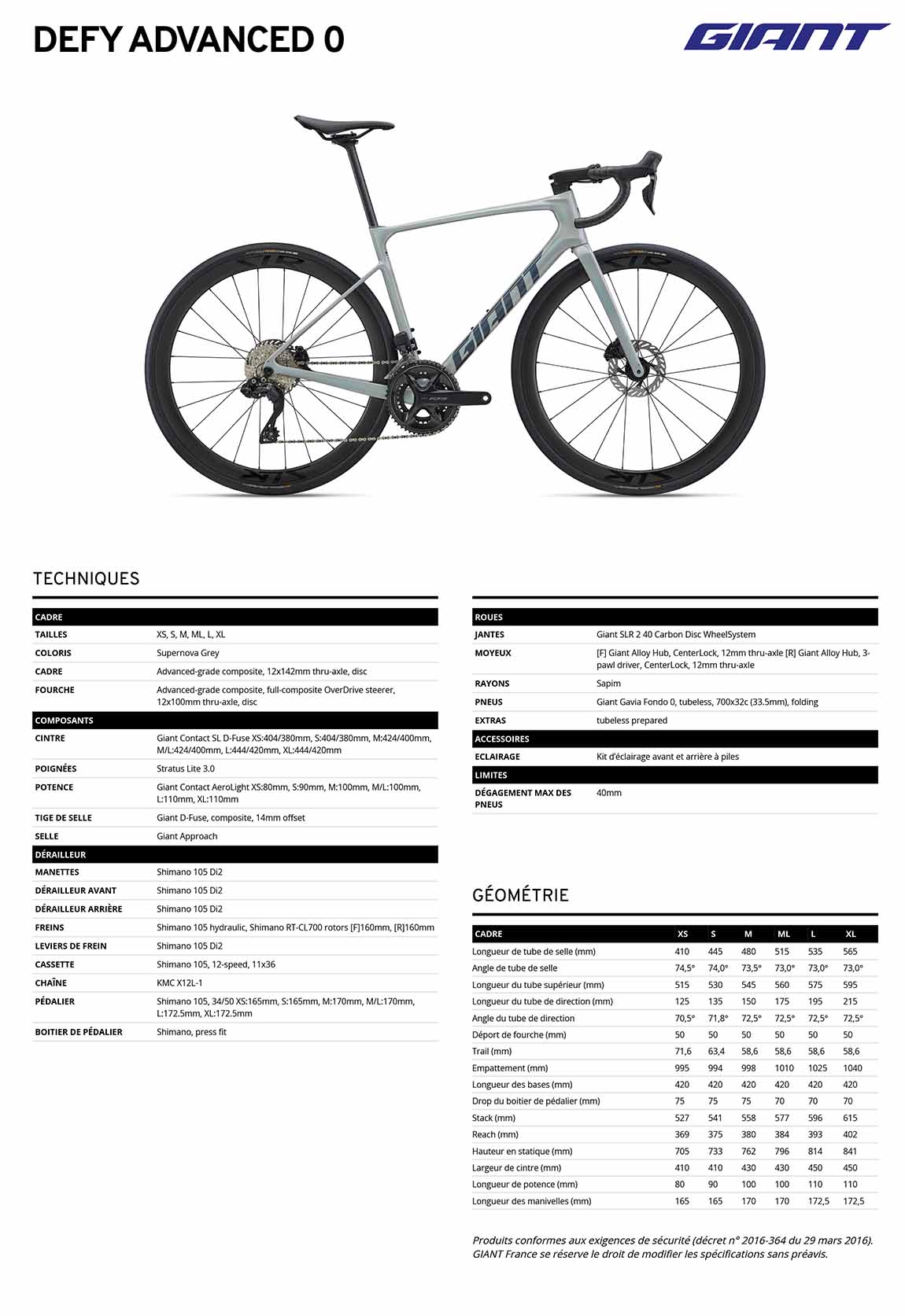 caracteristiques Giant Defy Advanced 0 2027