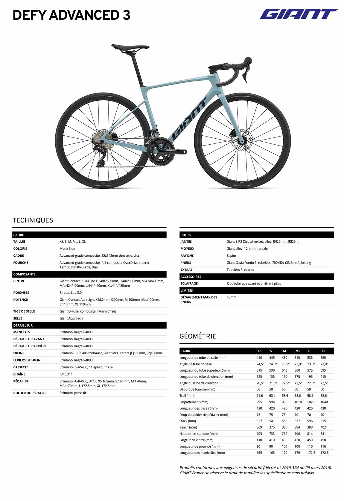 caracteristiques Giant Defy Advanced 3 2027