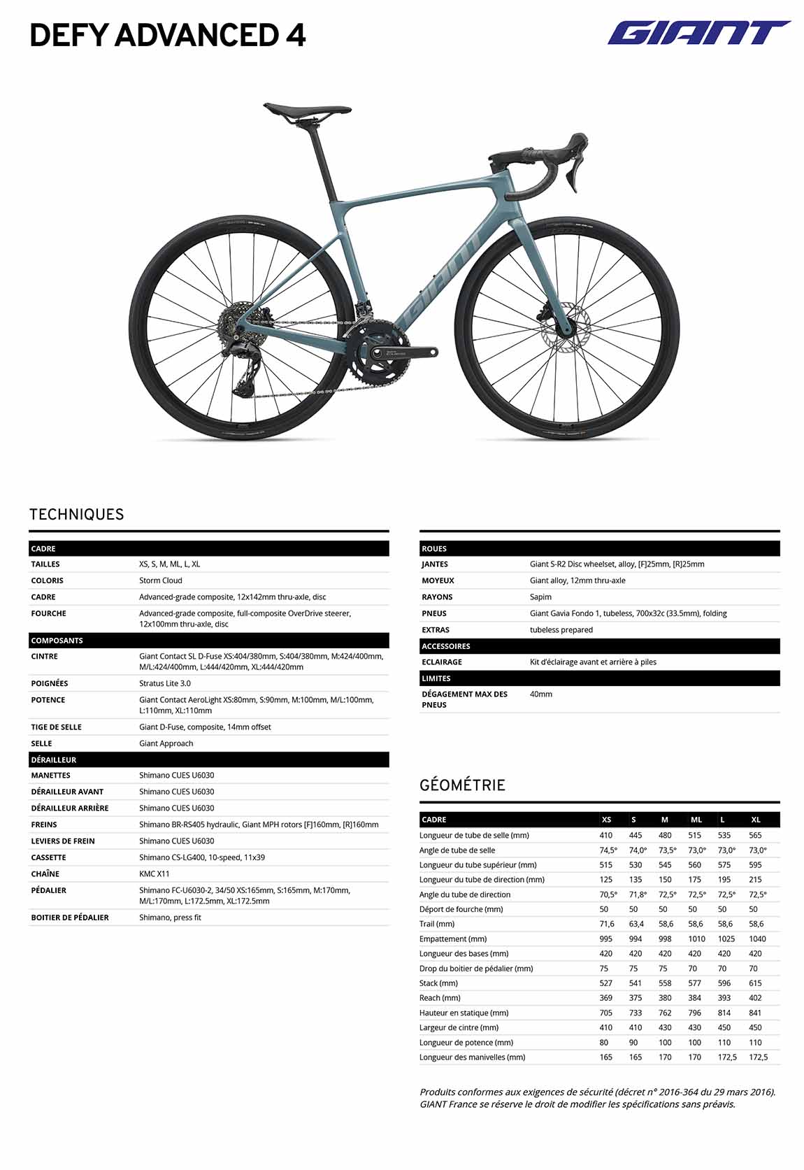 caracteristiques Giant Defy Advanced 4 2027