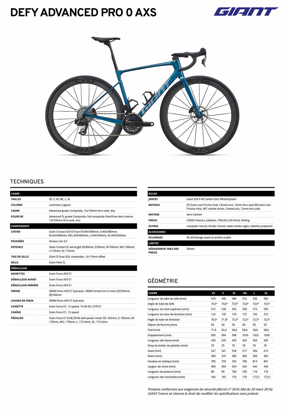 caracteristiques Giant Defy Advanced Pro 0 2027