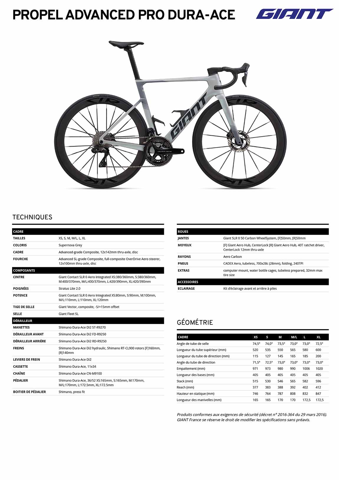 fiche giant propel advanced Pro DA 2027