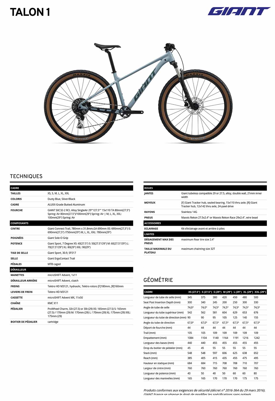 fiche giant talon 1 gris