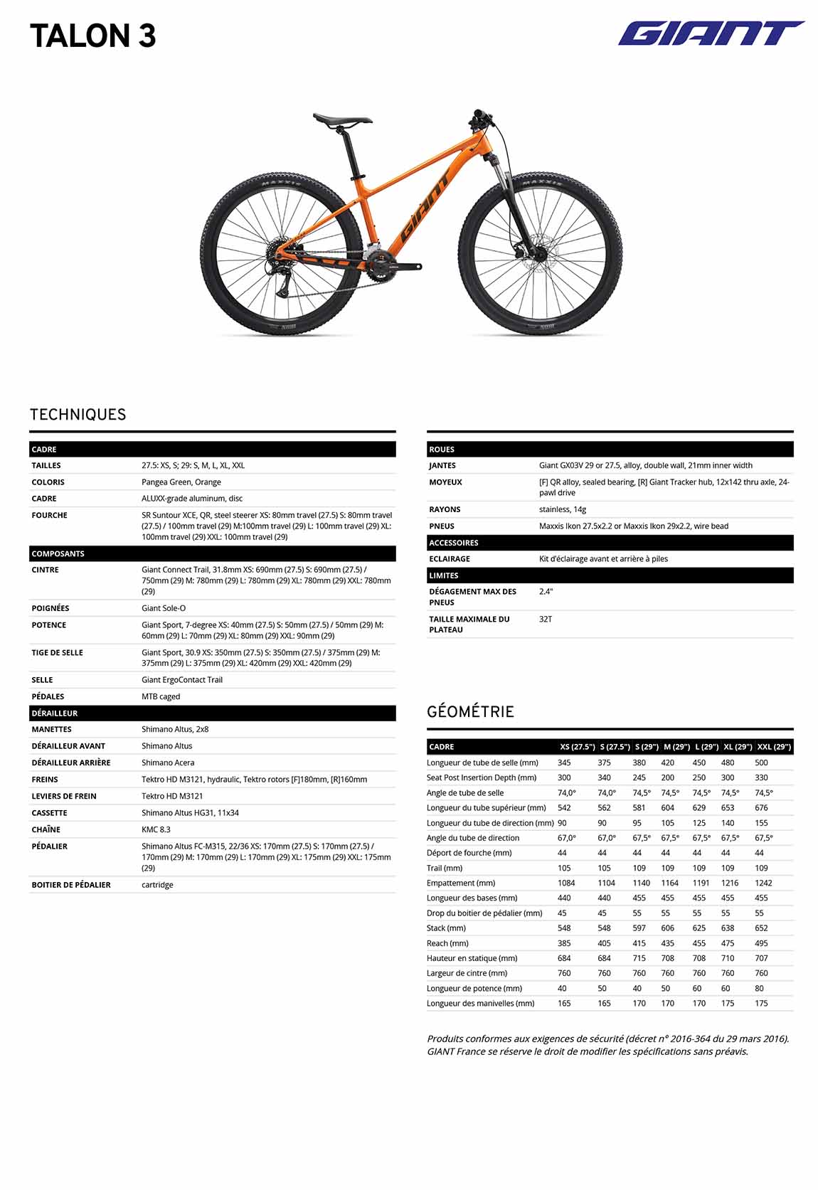 fiche giant talon 3 2027