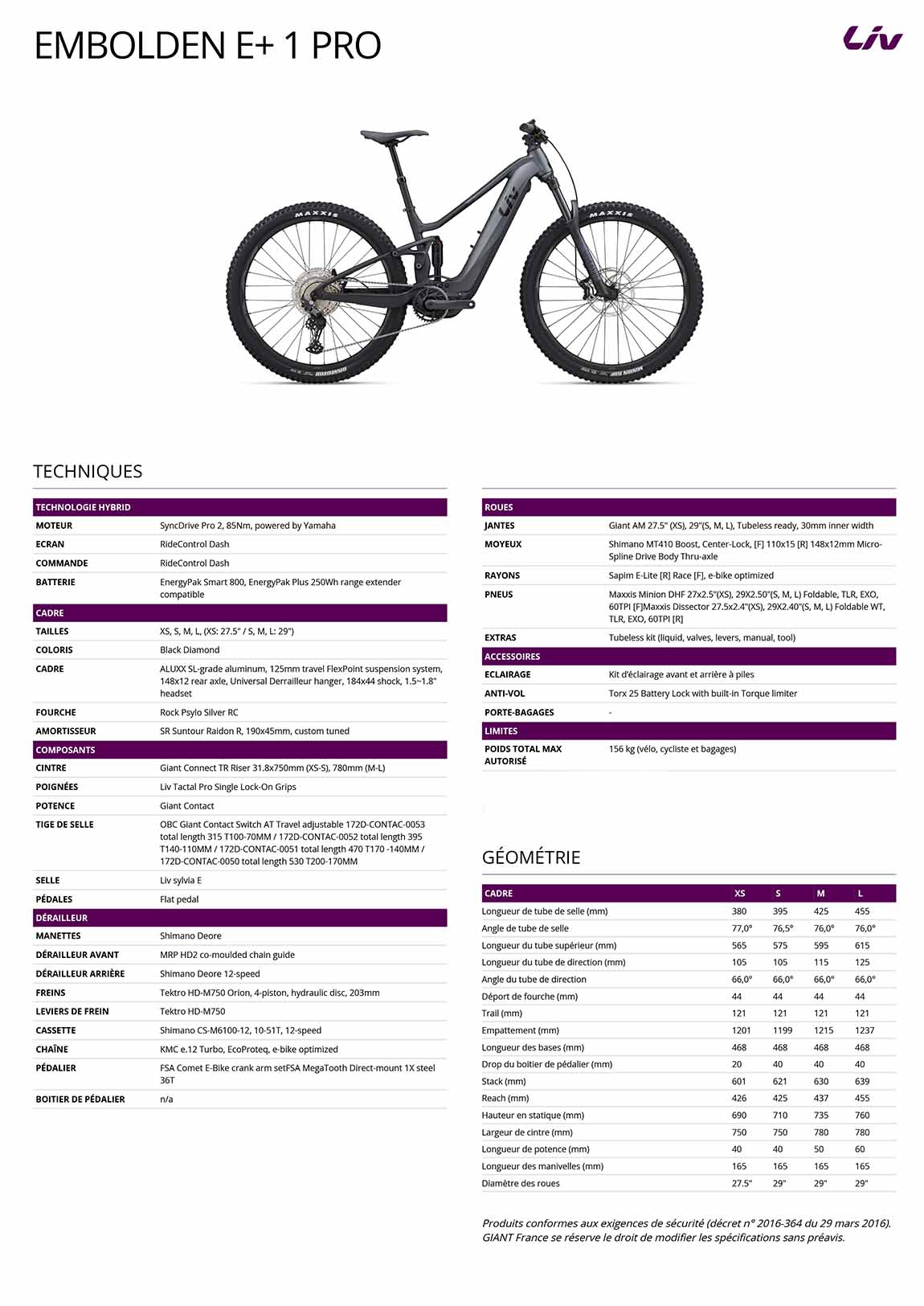 fiche liv embolden 1 Pro 2023